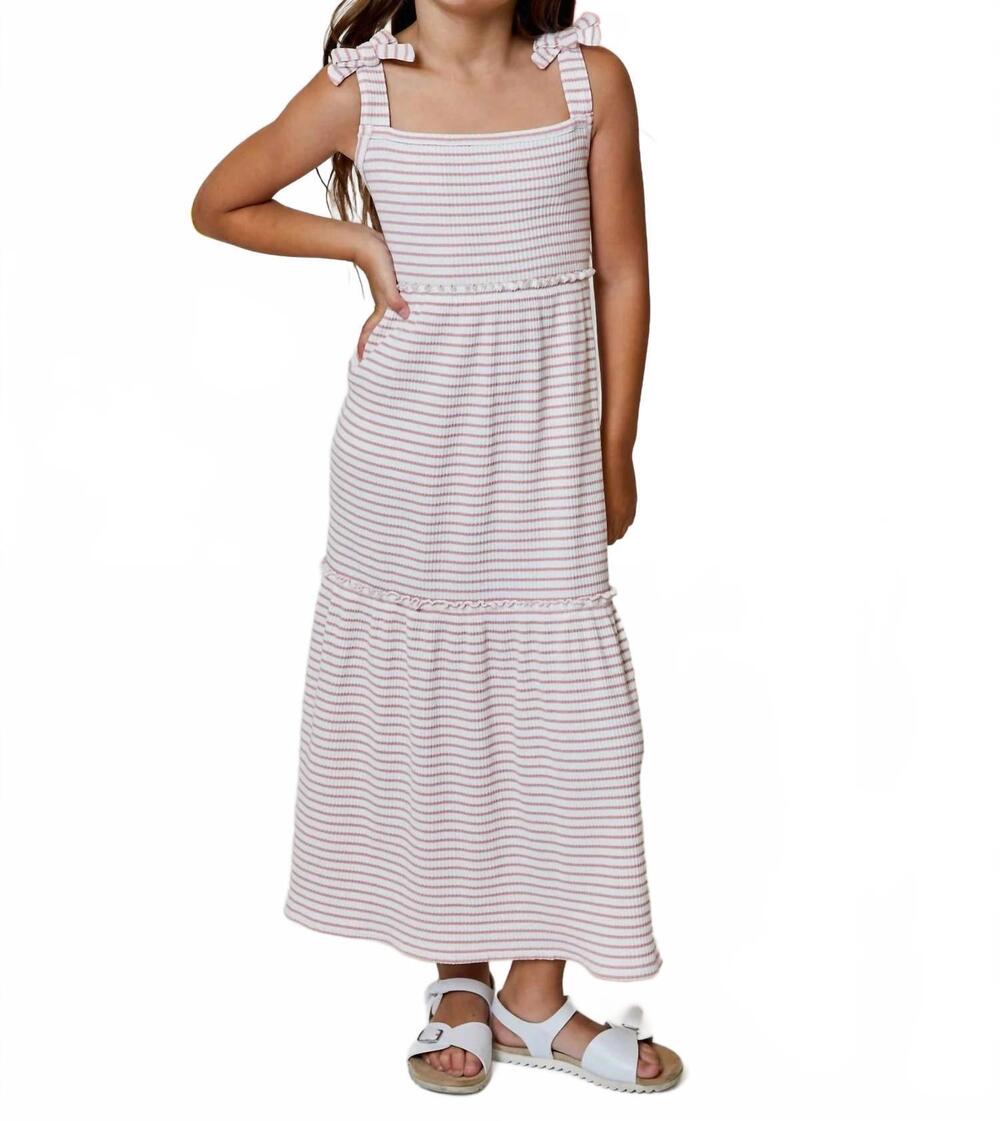 NEW DESIGN HISTORY girl's tie shoulder maxi dress in pink stripe
